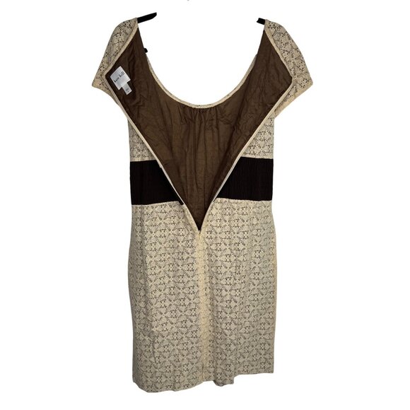 NWT Kate Hill Beige‎ & Brown Lace Dress Bow Tie Waist Cottagecore Prairie Sz 14P - Picture 8 of 12
